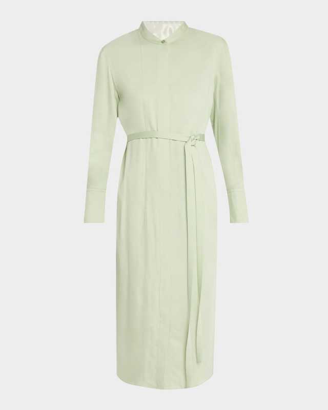 Rosan Band-Collar Viscose Blend Midi Shirtdress